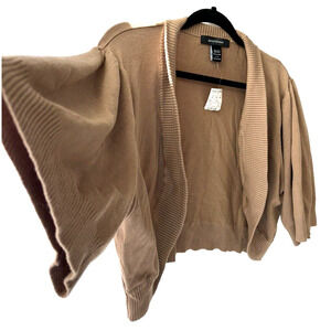 New Ashley Stewart 22/24 Crop Open Front Cardigan Brown Wide 3/4 Sleeves Stretch